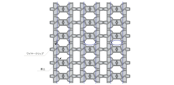 ジョイント用ブロックにはワイヤー連結後、製品同意匠の蓋をボルトにて設置します。